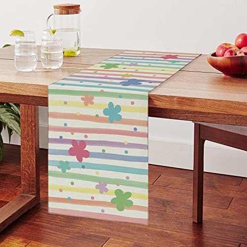 Spring Tabela Runner boja Stripes Floral Flower sezonska seoska kuća Kuhinjski trpezarijski sto
