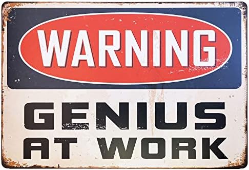 ERLOOD upozorenje genije na poslu Limeni znak zid Retro Metal spavaonica soba Vintage dekor 12 X 8
