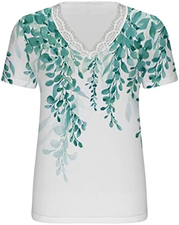 Ženske čipke V izrez na vratu Summer cvjetni print Thirt Top kratkih rukava Swlicay bluza majica casual labavi