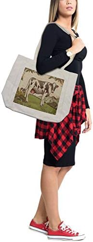 Ambesonne Farm Animal Torba za životinje, vintage pastel ugraviran stil grafika mliječne govede u poljoprivredno zemljištu, ekološka torba za višekratnu upotrebu za namirnice i više, 15,5 x 14,5, vrhnje