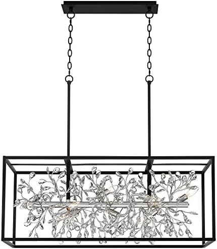 Possini euro dizajn Carline Crna srebrna metalni pravokutnik linearni privjesak Chasteler 38 1/2 Široka modernog čistog kristalnog cvjetnog vinova loze 8-lagani učvršćivač za kuhinju otok blagovaonicu kuća visoki plafoni