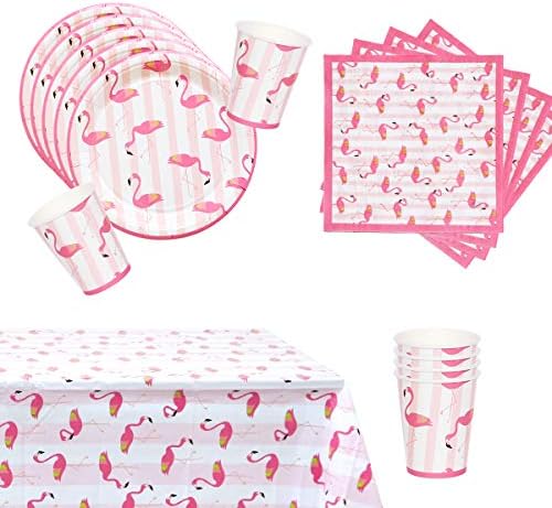 Flamingo Party Decorations pribor za jelo Set 16 uključuje za jednokratnu upotrebu papirne ploče šalice salvete i stolnjak za tropske Hawaiian Luau tema rođendansku zabavu i Flamingo tema Baby Shower
