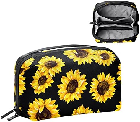 Crna suncokretova torba za šminkanje za torbicu prenosiva torba za organizatore putovanja za toaletne potrepštine kozmetička torba