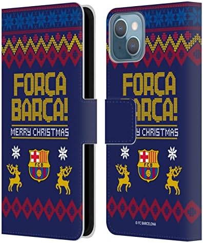 Dizajn glave zvanično licenciran FC Barcelona Pattern Božićni džemper kožna knjiga novčanik futrola kompatibilan