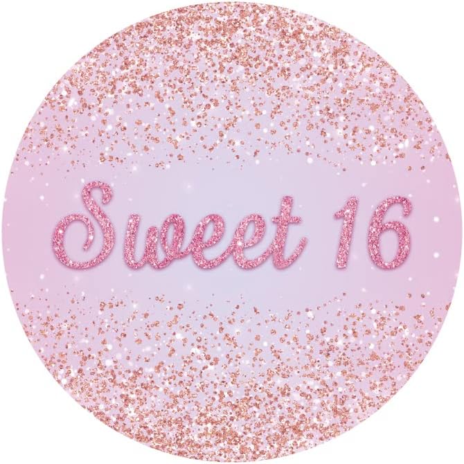 Laeacco 6x6ft Sweet 16 rođendan okrugla pozadina Pink sretan 16. rođendan krug pozadina za djevojku Glitter