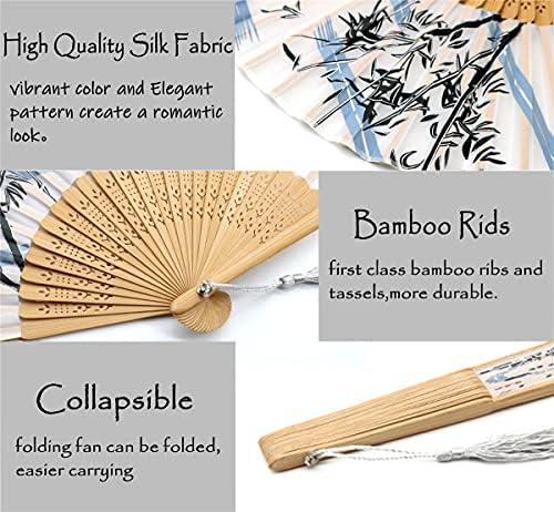 Leehome Mali sklopivi ventilatori za žene -Cinese Japanski 2pcs Vintage bambus svileni ventilatori - za ples, muzički festival, vjenčanje, zabavu, ukrase, poklon.