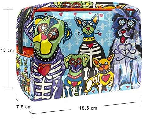 Meksička šećerna lubanja i akvarel pasa Mala šminka Torba kozmetička šminka kućišta kozmetička torba Kozmetička torba za žene Tote 7.3x3x5.1
