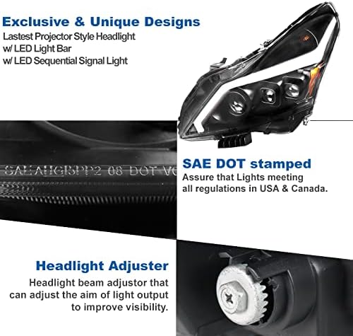 ZMAUTOPARTS LED cijev sekvencijalni signalni projektor farovi Crni w / 6 bijeli DRL kompatibilni sa limuzinom 2010-2013 G37