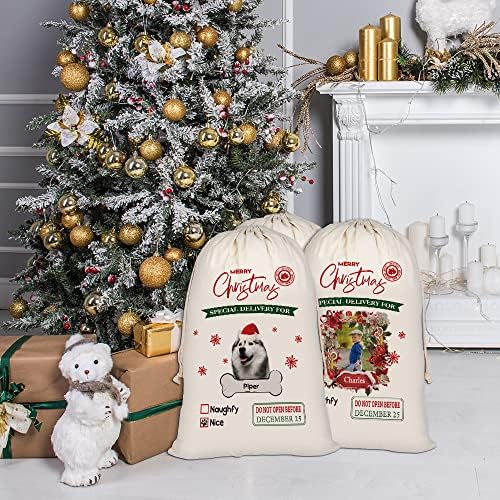 BAGEYOU personalizirani pas Santa vreće slatka Basset Hound Santa torba za Božić Božić Poklon sa vezicom pamučnog platna 19.5x31.5