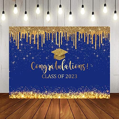 Mocsicka plava i Zlatna pozadina za diplomiranje Čestitamo klasa 2023 pozadina fotografije vinil 2023 dekoracije za diplomske zabave Čestitamo baner za grad Cake Table