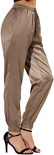 Allegra K ženski potez elastični struk u atlezure hlače Dužina gležnja Satin Joggers sa džepom
