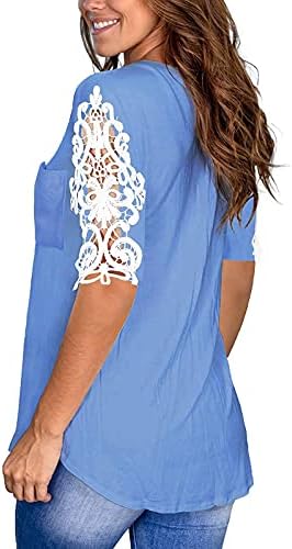 Majica bluza s kratkim rukavima za teen djevojke Ljeto jesen v čipkasti pamuk pamuk pamuk labavo fit opuštena fit osnovna bluza