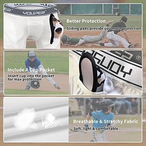 Yorper Boys podstavljene klizne kratke hlače s mekim zaštitnim atletskom šoljicom za bejzbol, fudbal, lacrosse