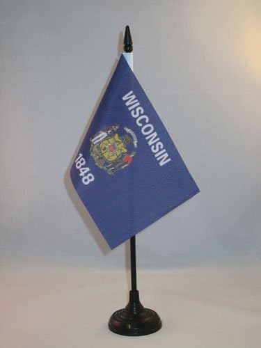 AZ FLAG WISCONSIN stolna zastava 4 '' x 6 '' - američka država Wisconsin stola zastava 15 x 10 cm - crna plastična stick i baza