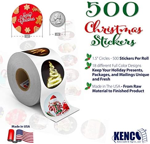 Zimski praznici Božić naljepnice, 1.5 & # 34; krug Seals, 500 oznake za pakovanje, poklone, i koverte Mailing. Napravljeno u SAD-u!
