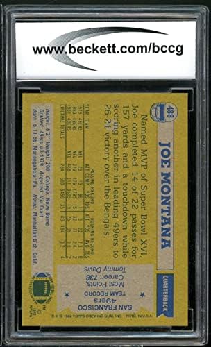 1982 TOPPS 488 Joe Montana Card BGS BCCG 10 mint +