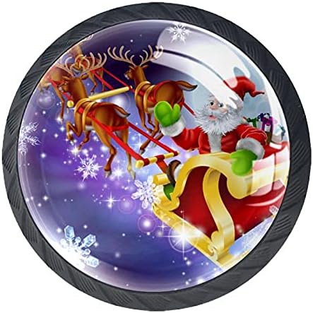 TYUHAW okrugla ladica povlači ručicu Santa Claus u štampi sa sanjkama sa vijcima za kućne ormare vrata