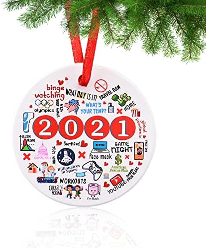 C2021 Božićni Ornament, božićno drvo viseći Ornamenti pandemijski Ornament, karantinski Ornament veliki 3.15 u keramičkom okruglom ornamentu Sretan Božić za porodicu i prijatelje