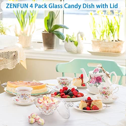 Zenfun 4 pakovanje slatkiša s poklopcem, 4,5 '' Crystal Faced Candy Jar Clear Prekrivena posuda