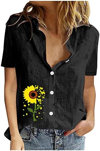 Ženske Butt Up Shirts pamučne ljetne kratke rukave bluze V vrat Casual tunike cvjetni štampani vrhovi labava majica Plus Veličina