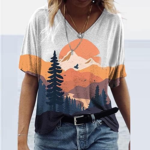 Ljetne bluze za žene Casual štampani srednji rukav V izrez labave modne majice i vrhovi za odmor