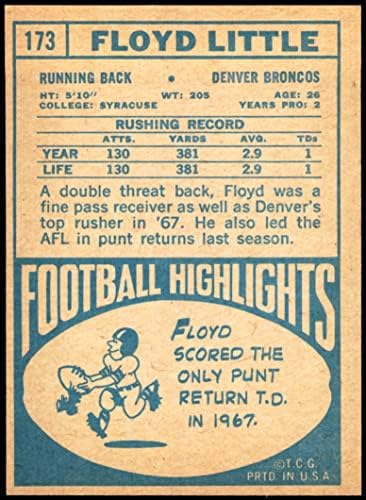 1968 TOPPS # 173 Floyd Little Denver Broncos ex Broncos