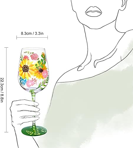 NymphFable ručno obojena čaša za vino akvarel cvijeće Artisan Painted 15oz personalizirani poklon za najboljeg