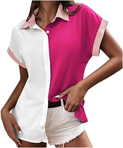 Ženska bluza od kardigana vrhova modnih kontrastnih boja rever gumbi niz majice sa kratkim rukavima