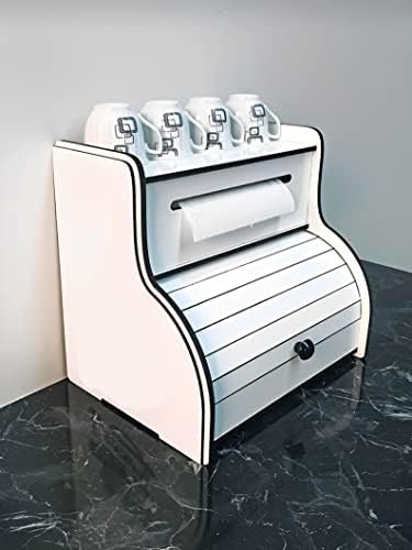 Kutija za hleb sa držačem papirnih peškira i policom za čaše i sa dekorativnim pekarskim laserskim
