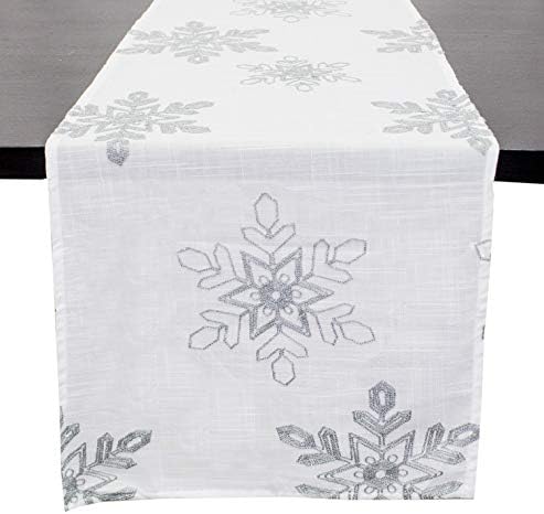 Fannco Styles Holidal Nival Collection Snowflake Design Dekorativni trkač za stol 16 Š x 108 L - srebrni poklopac stola za dom, trpezarijski sto, božićni dekor, banket, porodično okupljanje, posebna prilika