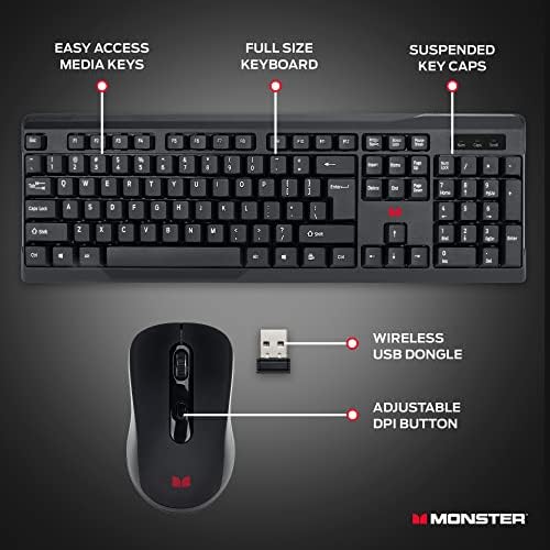 Monster bežična tastatura i miš kombinacija-bežična tastatura pune veličine sa numeričkom tastaturom za