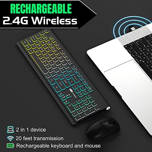 Kombinacija bežične tastature i miša, set tihe tastature i miša od 2,4 GHz, QWERTY raspored tastature