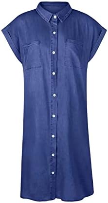 Ljetna traper haljina za žene Casual kratki rukav V vrat tunika Gornja haljina dugme dole Jean Shirt haljine Babydoll udobna bluza