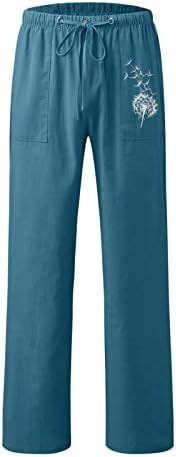 Etkia pamučne posteljine pantalone žene ravno-nogavostepene povremene pamučne lanene nacrtavajuće pantalone sa džepovima za djevojčice