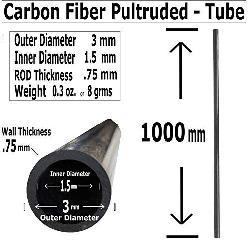 KARBXON-cijev od karbonskih vlakana-3mm X 1.5 mm x 1000mm – Pultruded okrugli šuplji štapovi od karbonskih
