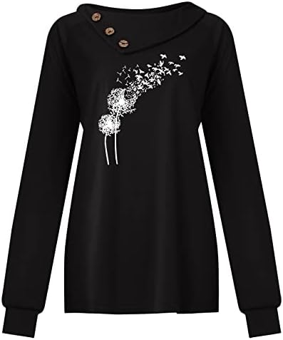 JJHAEVDY & nbsp;ženske dugme kapuljaču vrat pulover majice Dandelions Print modni Dugi rukav