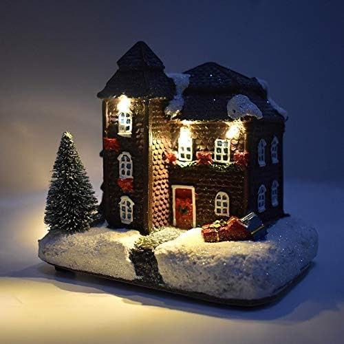 UXZDX CUJUX Resin Božić scenu selo kuće grad sa toplim bijelim Led svjetlo Božić ukras