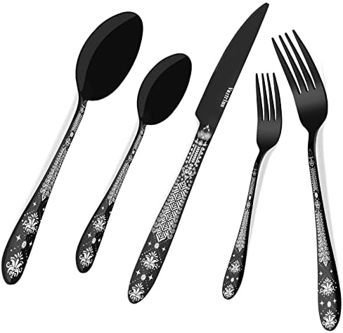 Set teškog srebrnog pribora za jelo za 4, 18/0 set Crnog posuđa od nerđajućeg čelika, set kašika i viljuški