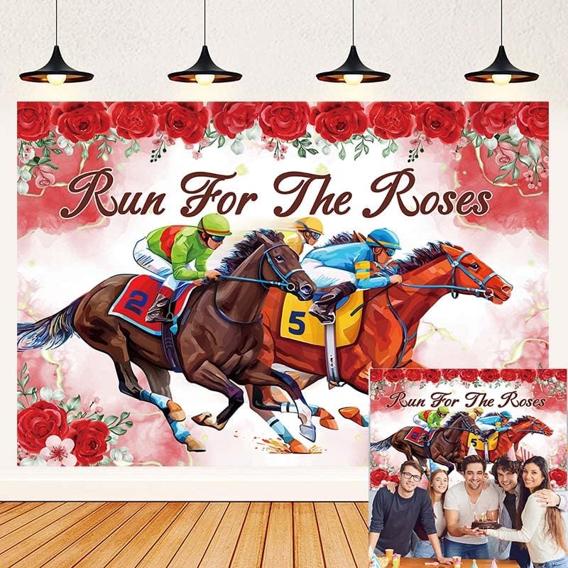 Run for the Roses Backdrop 7x5FT Kentucky Derby trke konja tematska fotografija pozadina za trke konja Rođendanska
