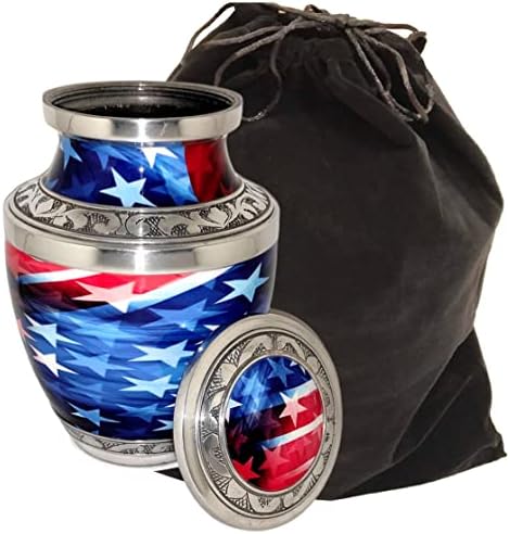Akanksha umjetnost mala 6 x 4 inčna mesingana kremacija urne spomen-kontejner - 650 ml, patriotski, rijedak rukotvorip, sa torbom