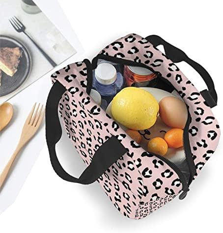 JSHXJBWR ružičasti Leopard uzorak kože prenosiva torba za ručak za žene muškarci ružičasta izolovana hladnjača torba za višekratnu upotrebu kutija za ručak za putovanja / piknik/posao/planinarenje/ured