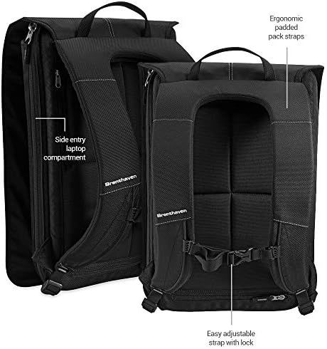 Brenthaven Prostyle Slimpack ruksak odgovara 15 inčnim prijenosnim računalima, macbooksom, hromiranim knjigama i tabletom - izdržljivim, laganim, udobnim i sigurnim za profesionalce, ured, poslovanje ili ličnu upotrebu - crna
