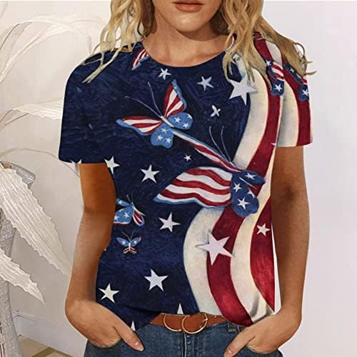Majica sa štampanom američkom zastavom za žene bluze za Dan nezavisnosti Crewneck kratke rukave Tee Tops Casual