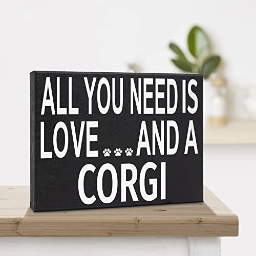JennyGems Corgi pokloni, sve što Vam treba je ljubav i drveni natpis Corgi, dekor polica i vješanje na zidu, napravljeno u SAD-u
