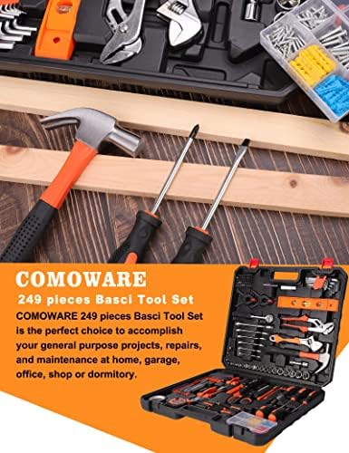 COMOWARE Set alata od 249 komada-opći komplet kućnih ručnih alata, nasadni ključ kombinovani paket alata za popravku automobila mješoviti Set alata sa plastičnom kutijom za odlaganje alata, Rv set alata