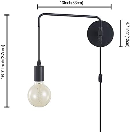 Anlampha Plug in wall Sconces Set od 2, Crna zidna lampa sa utikačem, Vintage Industrijska zidna rasvjeta