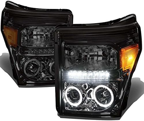 Dual Halo LED DRL lampe za farove projektora kompatibilne sa Ford F-250 F-350 F-450 F-550 Super Duty 11-16, sa strane vozača i suvozača, hromiranim kućištem dimljenog sočiva Ćilibarni ugao