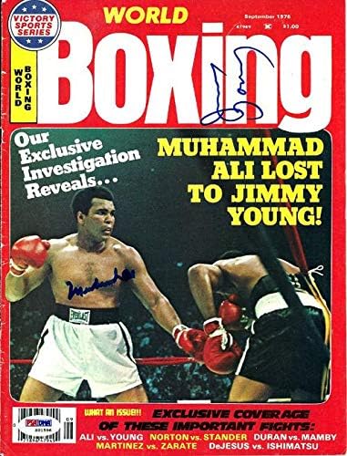 Muhammad Ali & Jimmy Young Boxing World Magazine sa autogramom Cover PSA/DNK S01596 - Boxing magazini