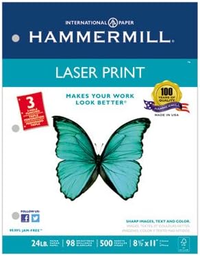 Kancelarijski papir za lasersko štampanje, bušilica sa 3 rupe, osvetljenost 98, 24lb, Ltr, Bela, 500 / Rm, Prodaje se kao 2 Rema