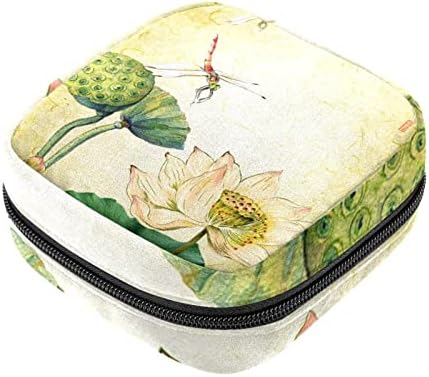 Torba za sanitarnu ubrusu, torba za menstruaciju, prenosive sanitarne jastučiće za skladištenje ženske menstruacije za djevojčice Žene dame, vintage kineska slika Lotus Dragonfly